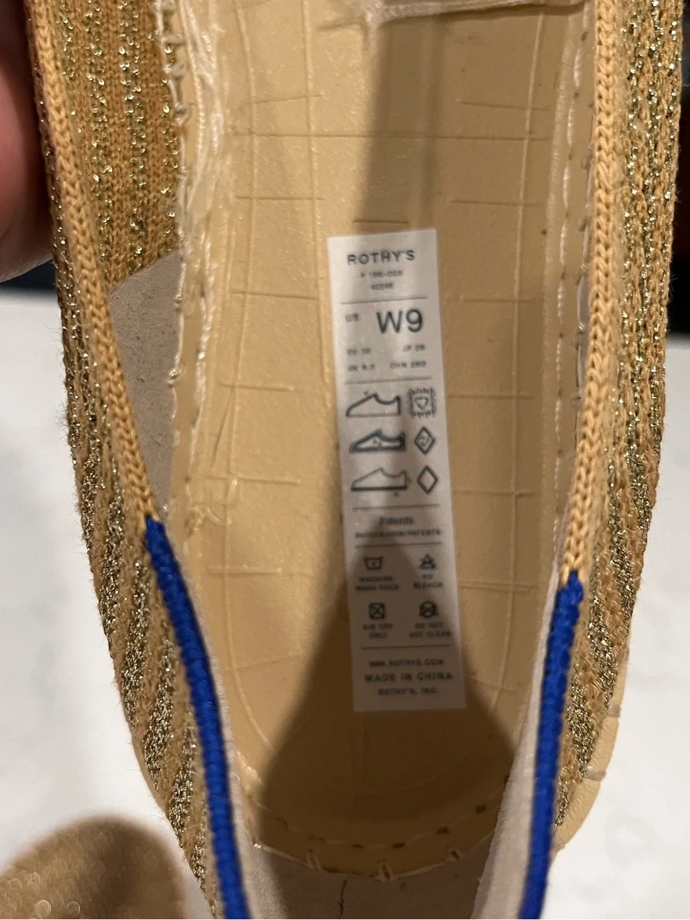 Rothy’s NWOB The Espadrille Gold Stripe Women’s Shoes Slip On Flats Size 9
